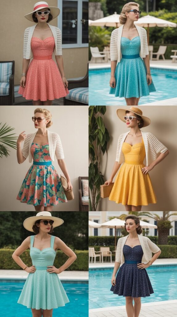 Retro Skirted Swimsuit with Matching Swim Cardigan