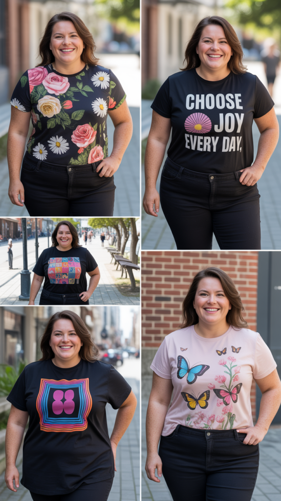 Black Jeans With Colorful Graphic Tee