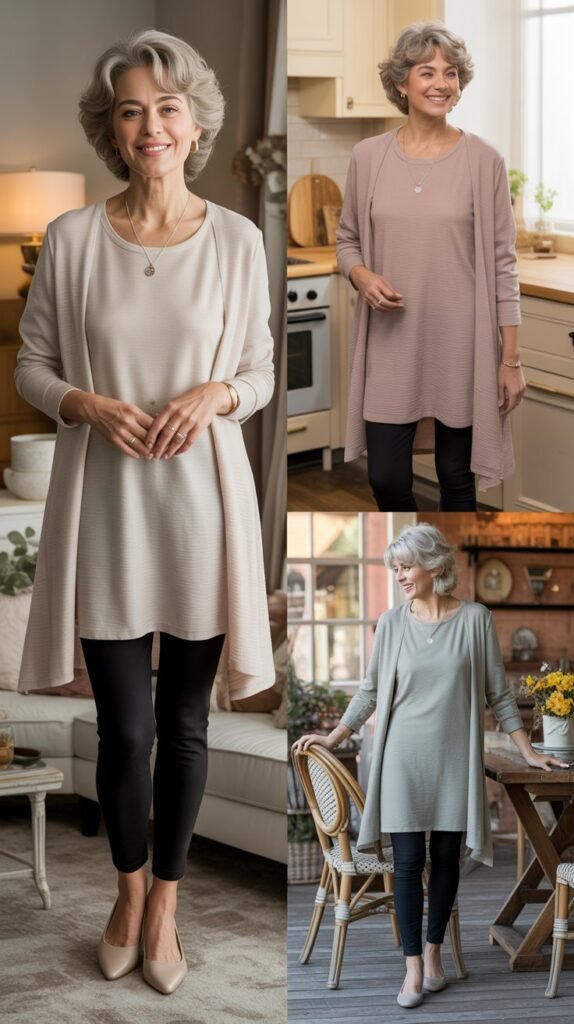 Soft Knit Tunic with Leggings and Long Cardigan