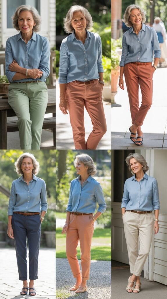 Chambray Shirt with Colored Chinos