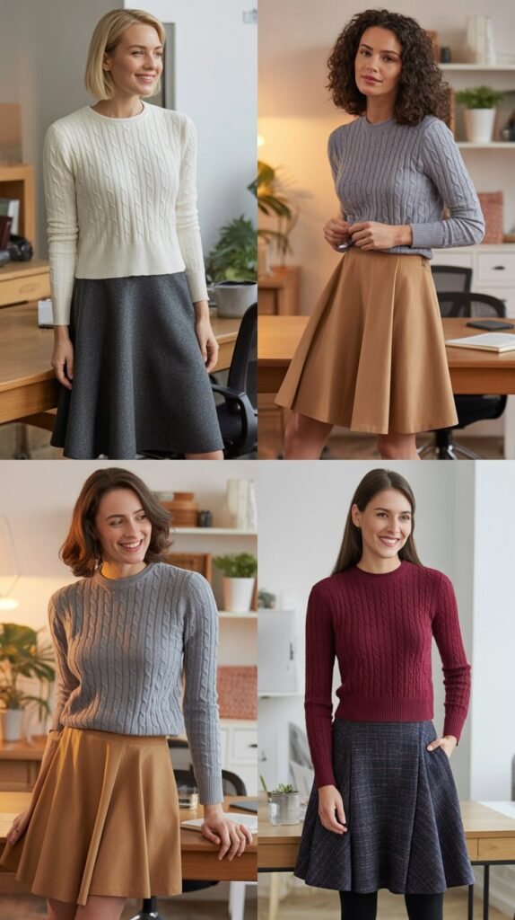  Cable Knit Sweater with A-Line Skirt