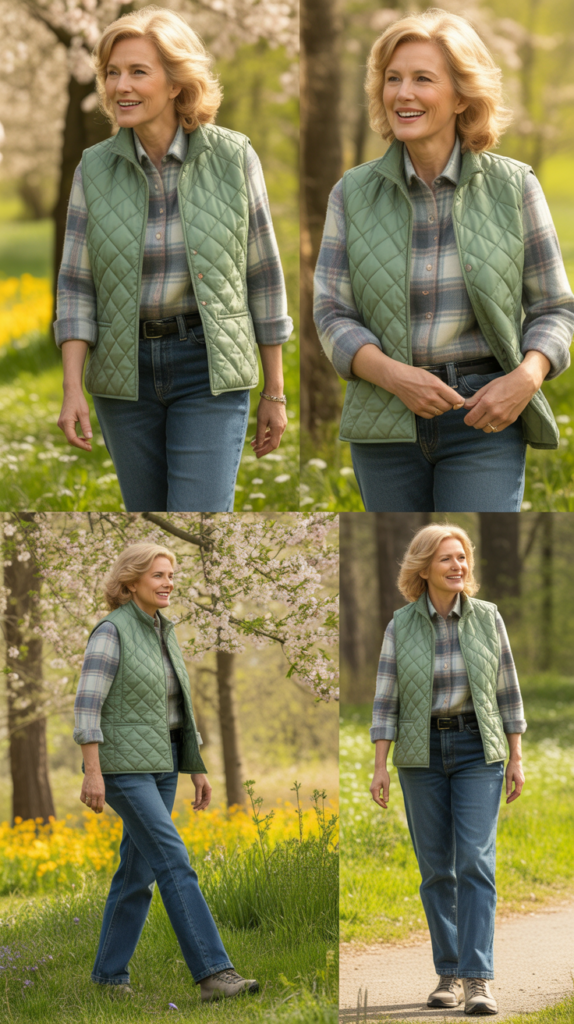  Quilted Vest with Jeans and Flannel Shirt