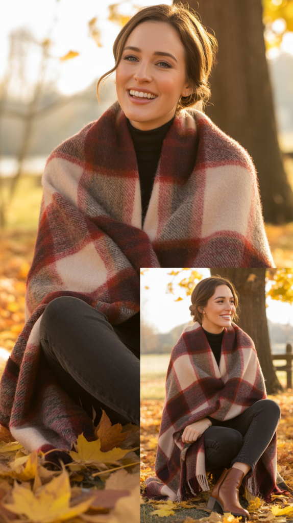  Blanket Scarf as Shawl Over Simple Outfit