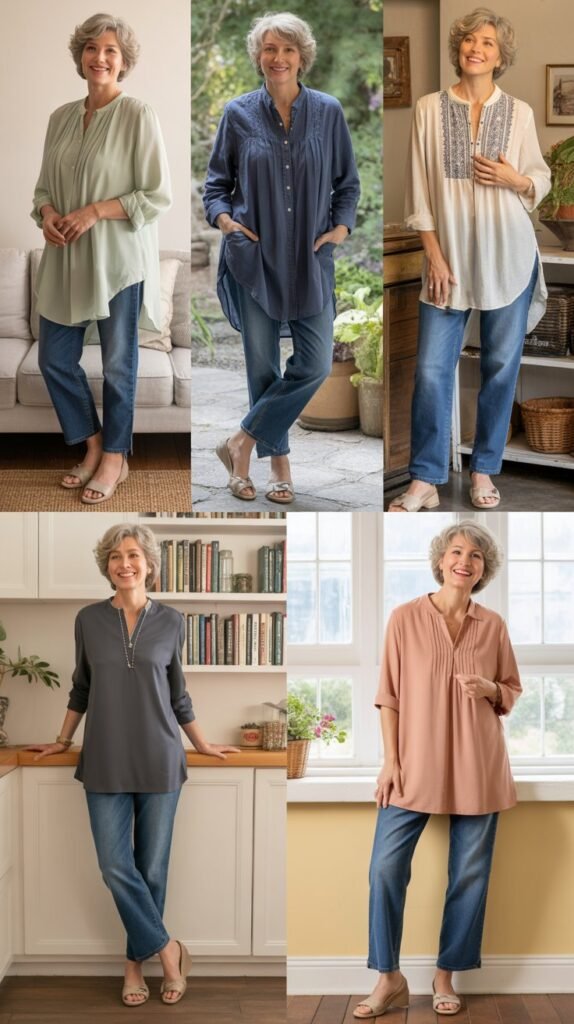 Tunic Top with Straight-Leg Jeans
