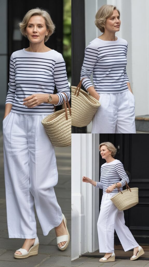 Striped Top with White Trousers