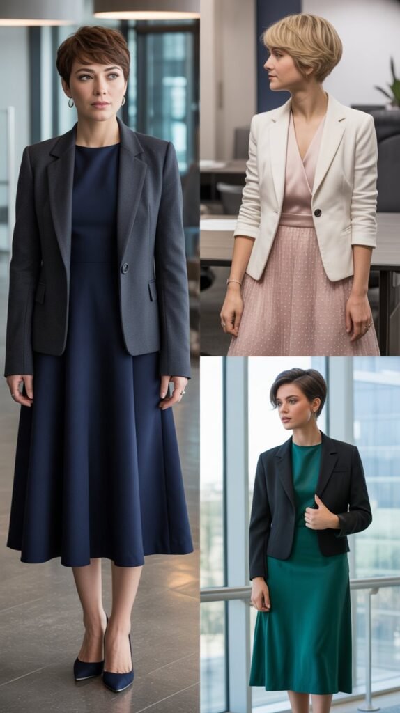 Midi-Length A-Line Dresses with Blazers