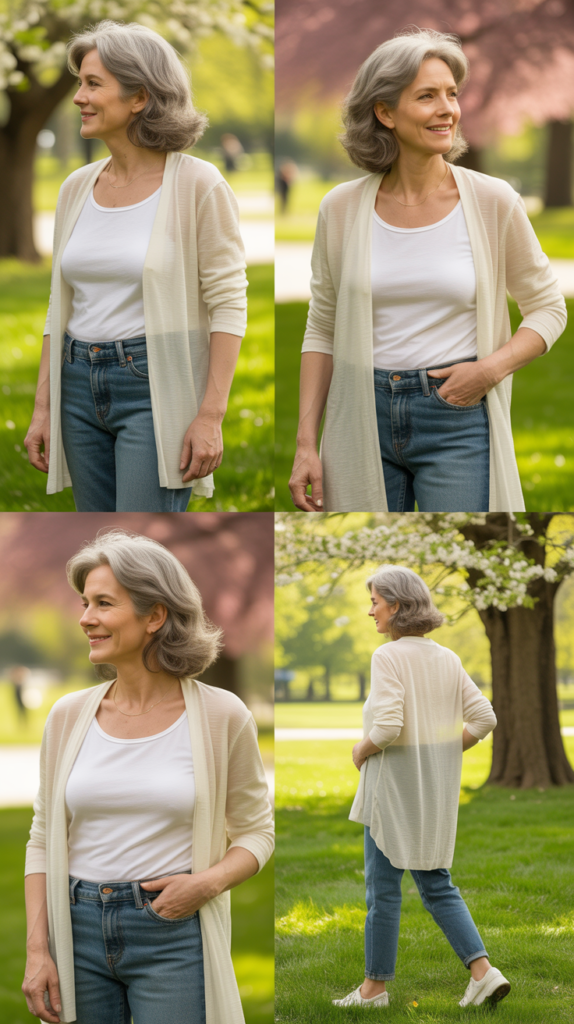 Lightweight Cardigan Over a Solid Tee and Jeans