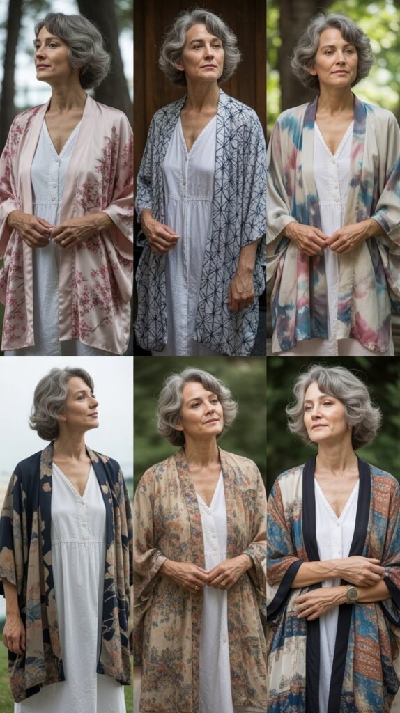 Printed Kimono over Simple Dress