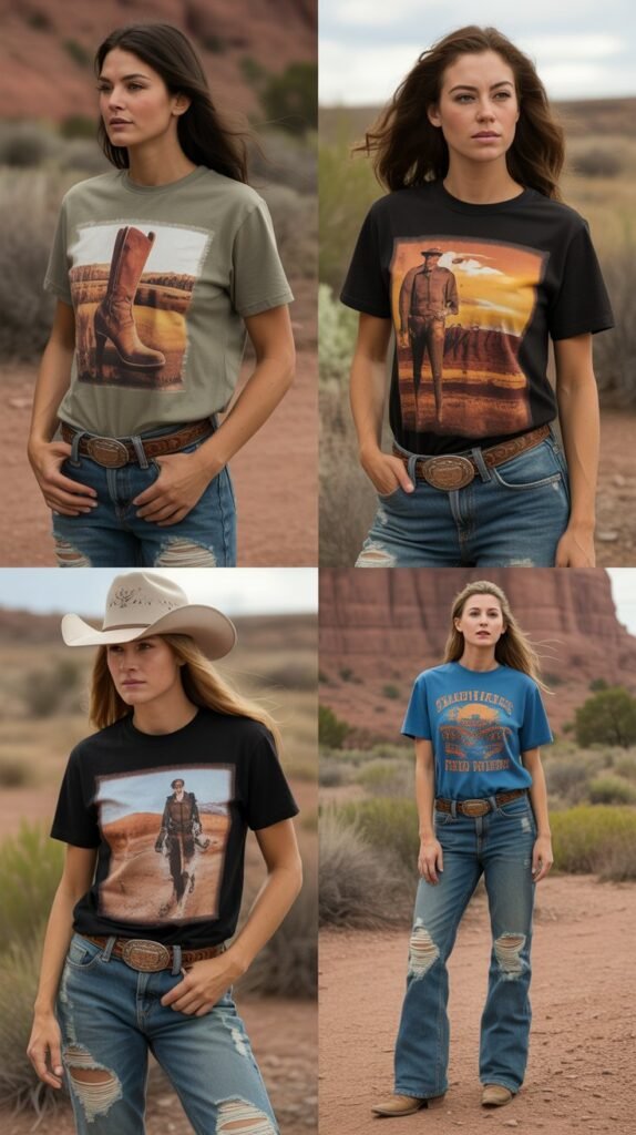 Western Graphic Tee With Distressed Jeans