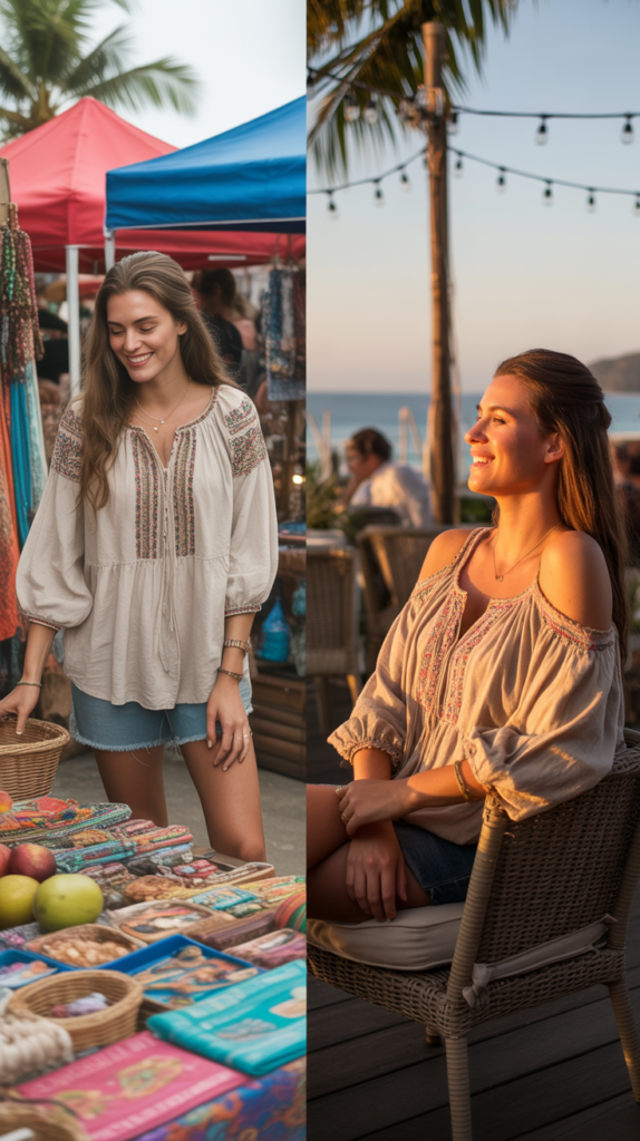 Bohemian Peasant Blouse with Shorts