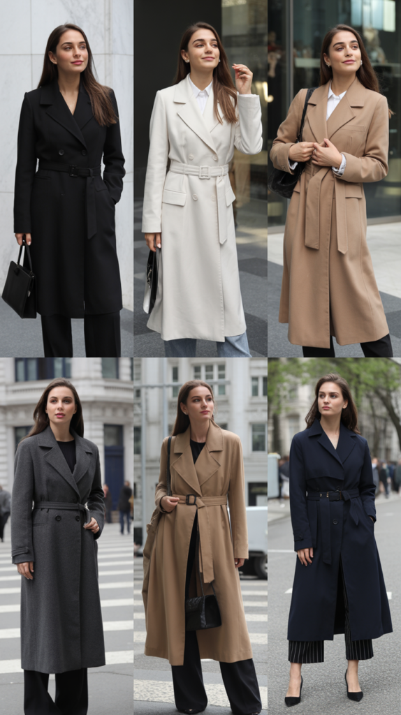 Belted Coat Over Monochrome Outfit