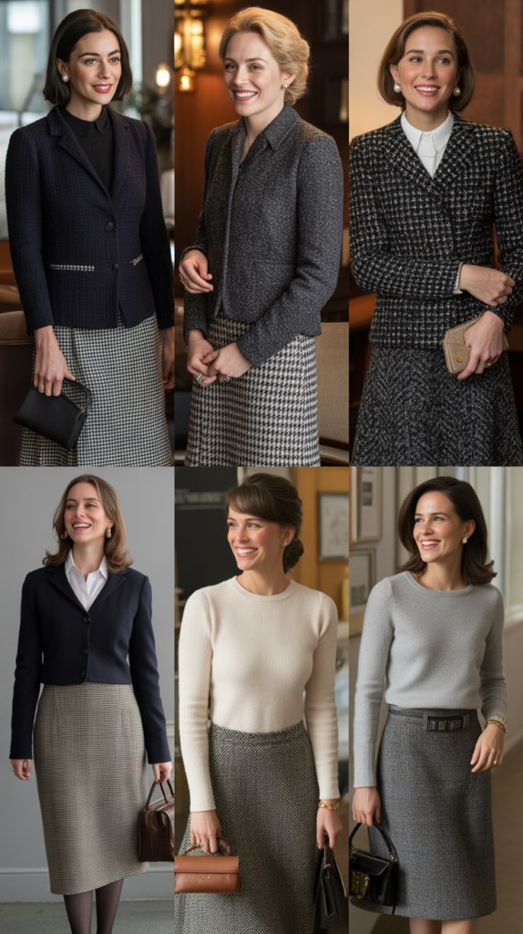  Tweed Skirt with Simple Knit Top