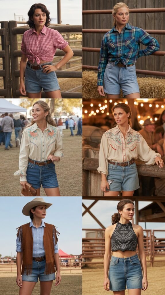 High-Waisted Denim Shorts And Western Top