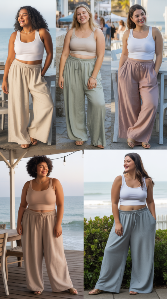 Wide-Leg Linen Pants with Cropped Tank Top