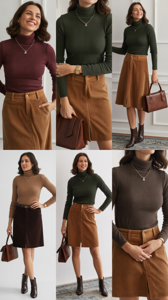 Corduroy Skirt with Fitted Turtleneck