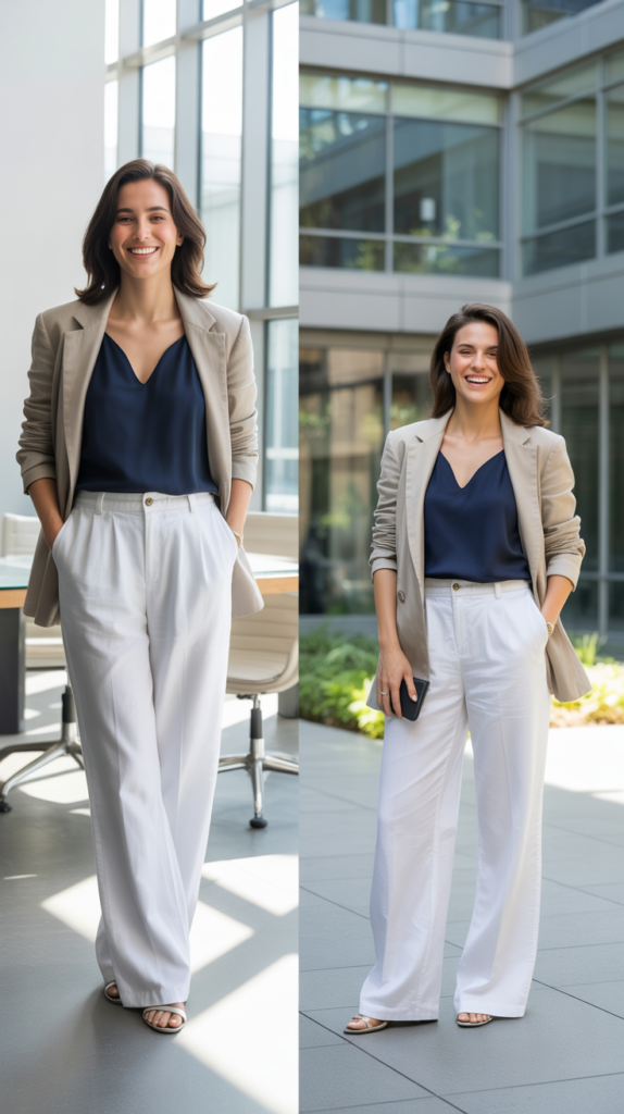 Wide-Leg Linen Pants with Fitted Camisole