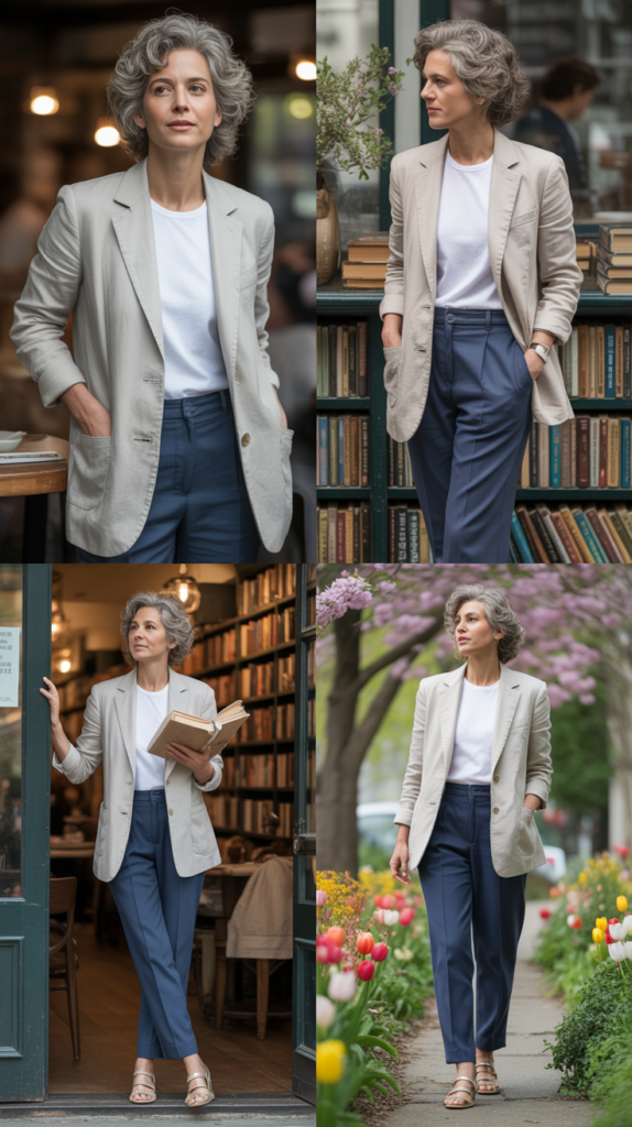 Linen Blazer Over a Simple Tee and Trousers