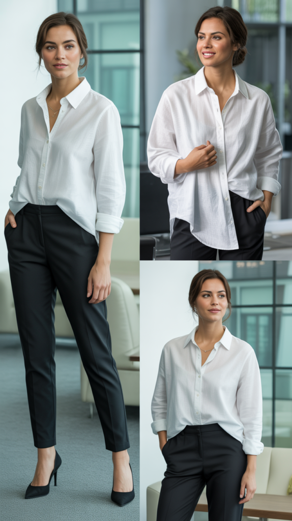 Cigarette Pants with Oversized Linen Shirt