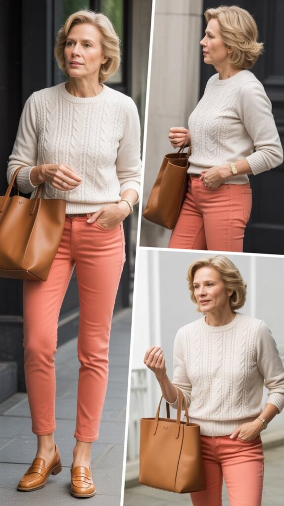 Colored Denim with Neutral Top