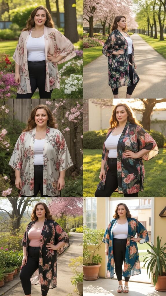 Floral Kimono over Basic Outfit