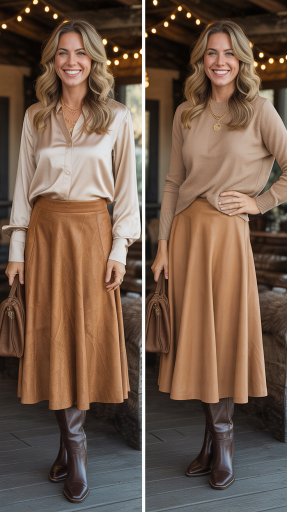 Suede or Leather Skirt with Dressy Top