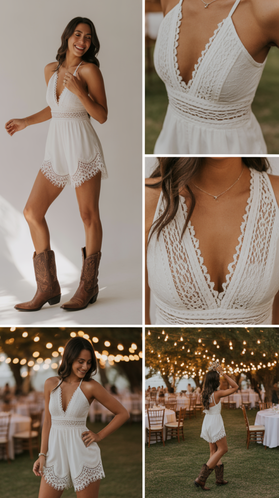 White Lace Romper with Boots