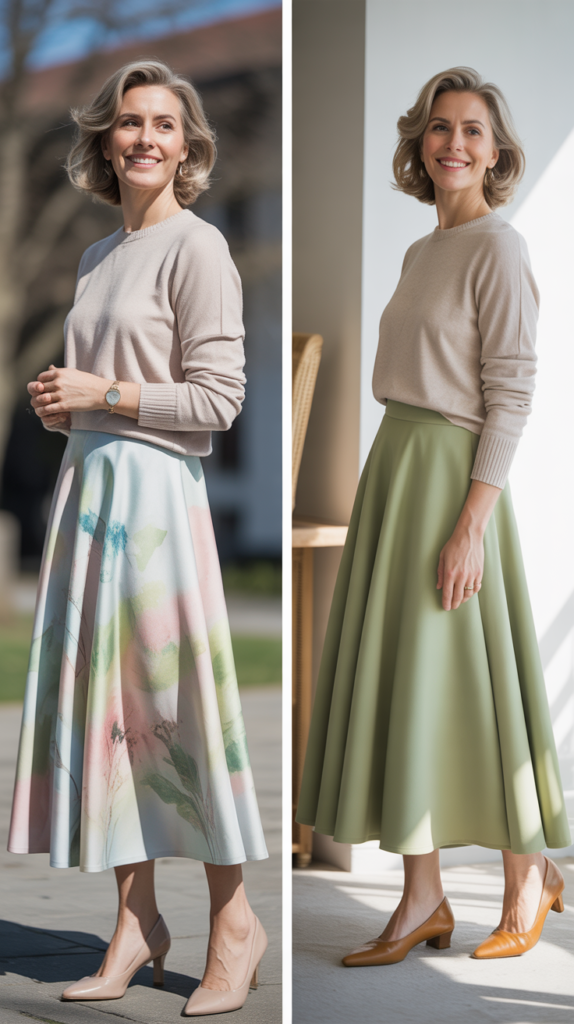 Midi Skirt with Tucked-In Sweater