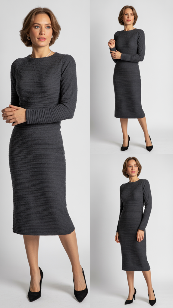 Charcoal Grey Textured Knit Dress