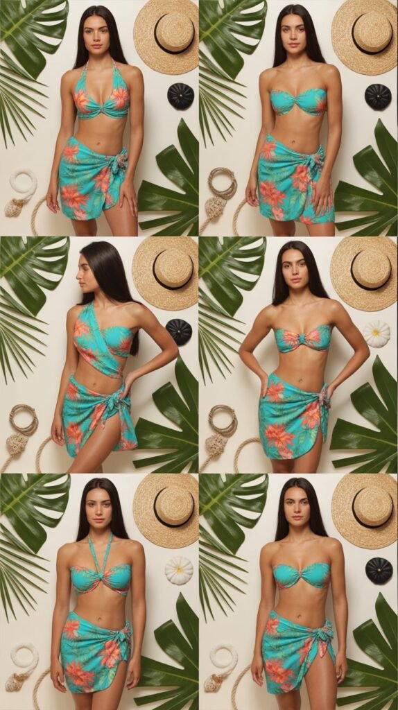 Tropical Print Bikini with Matching Sarong