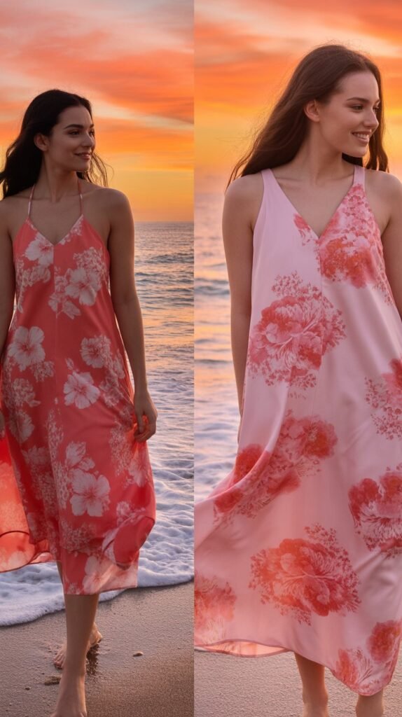 Bright Coral and Pink Floral Dress