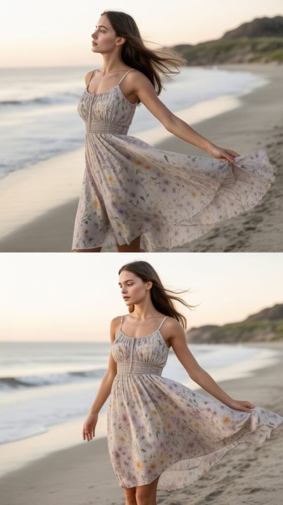  Empire Waist Floral Beach Dress