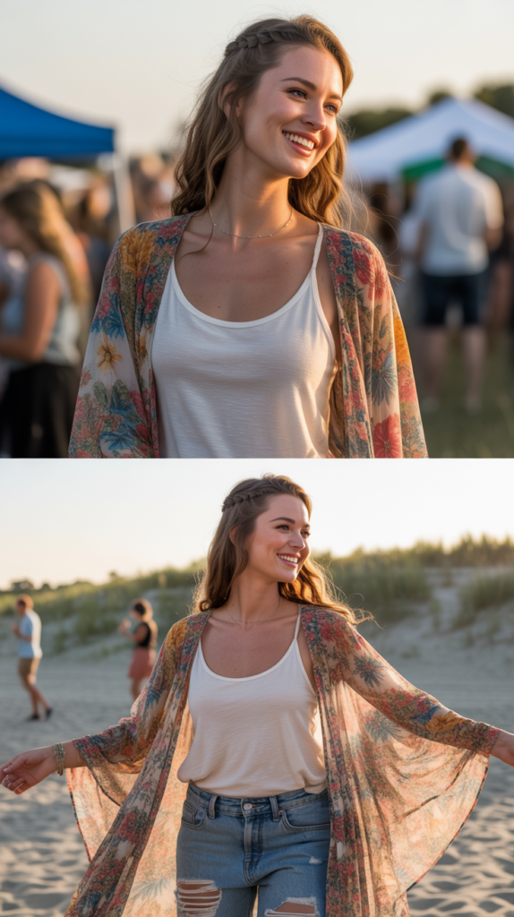 Kimono Over Basic Tank and Jeans