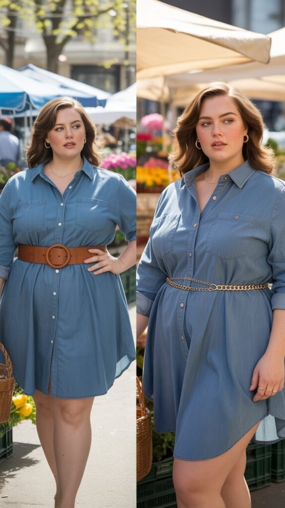  Chambray Shirt Dress with Belt