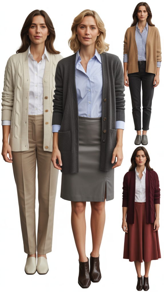 Cardigan Over Button-Down Shirt