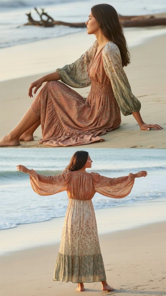  Bohemian Floral Maxi with Sleeves