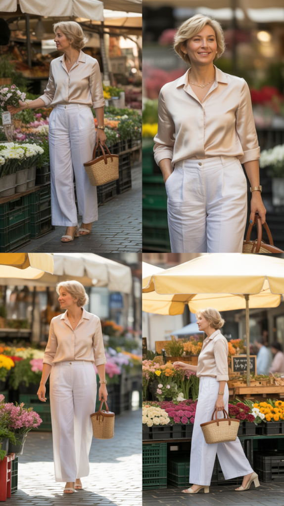 Wide-Leg Linen Pants with Tucked Blouse
