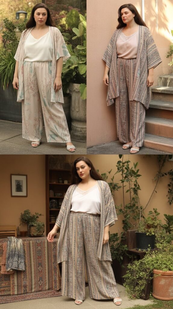  Palazzo Pants with Camisole and Kimono