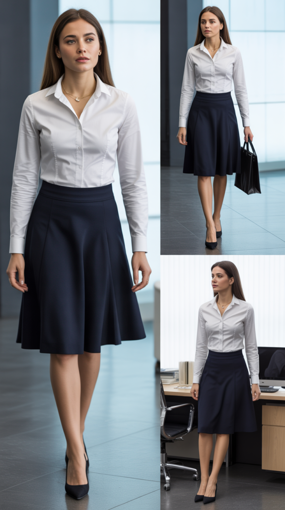  A-Line Skirt with Button-Down Shirt