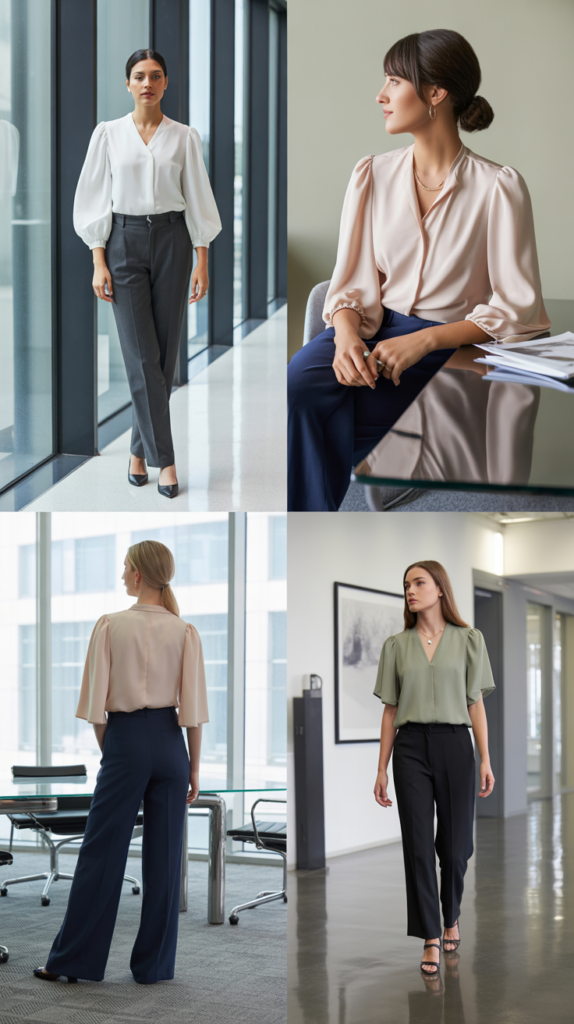 Statement Sleeve Blouse with Tailored Pants