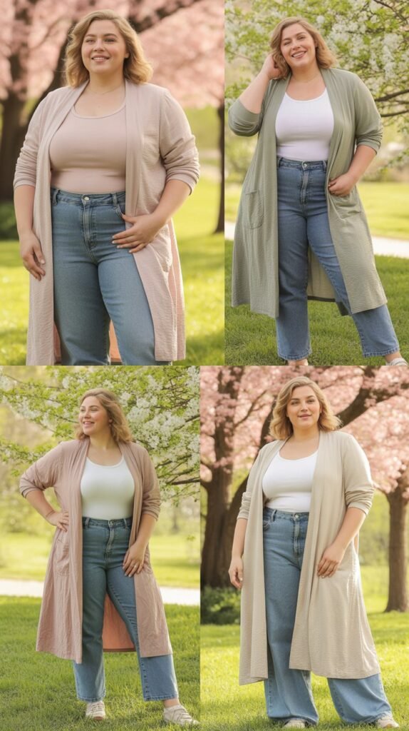  Longline Cardigan Over Fitted Tank and Jeans