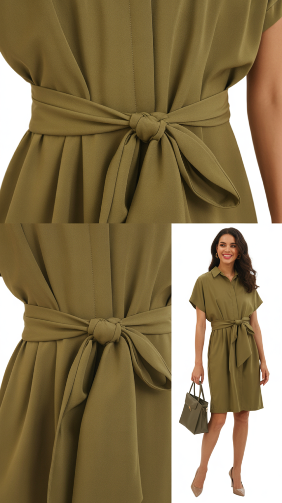 Olive Green Shirt Dress with Tie Waist