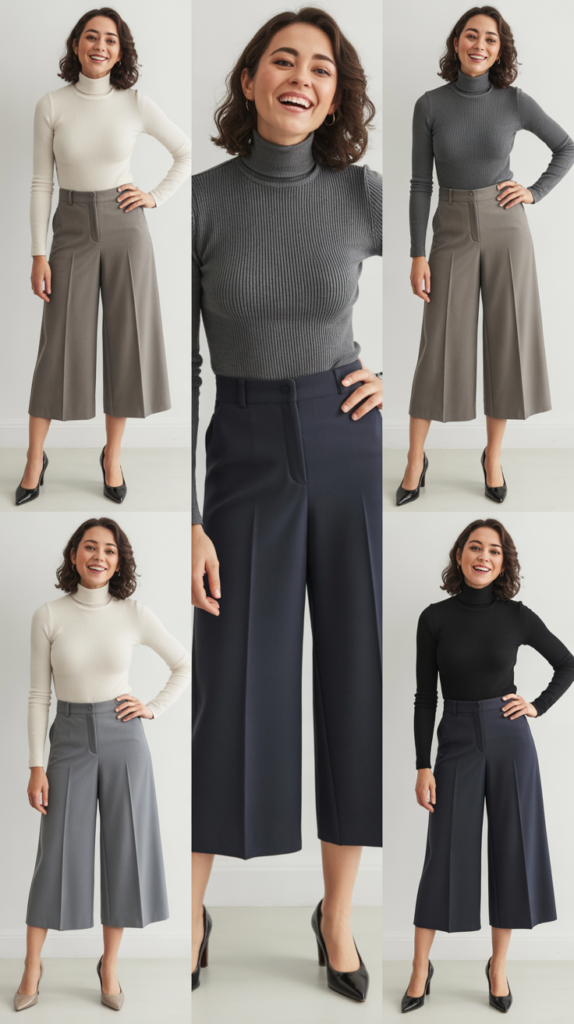 Culottes with Fitted Turtleneck