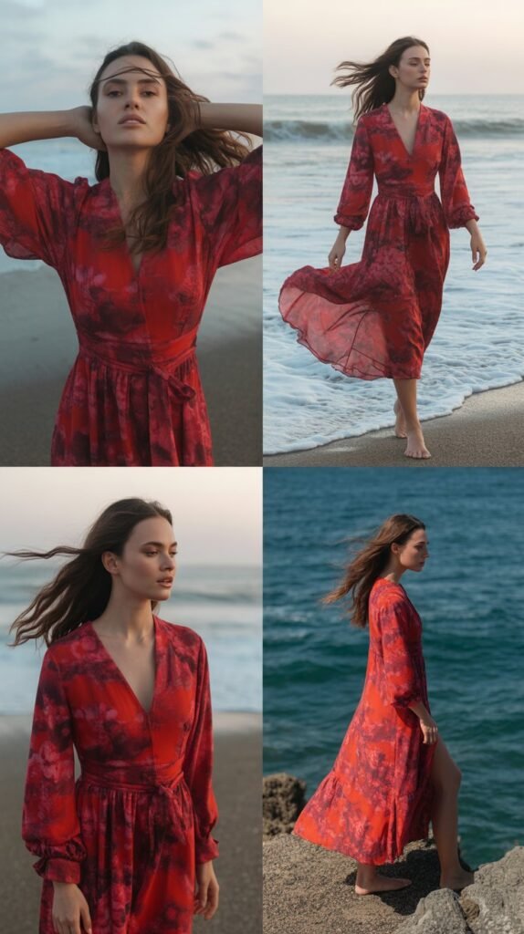 Red Floral Statement Beach Dress