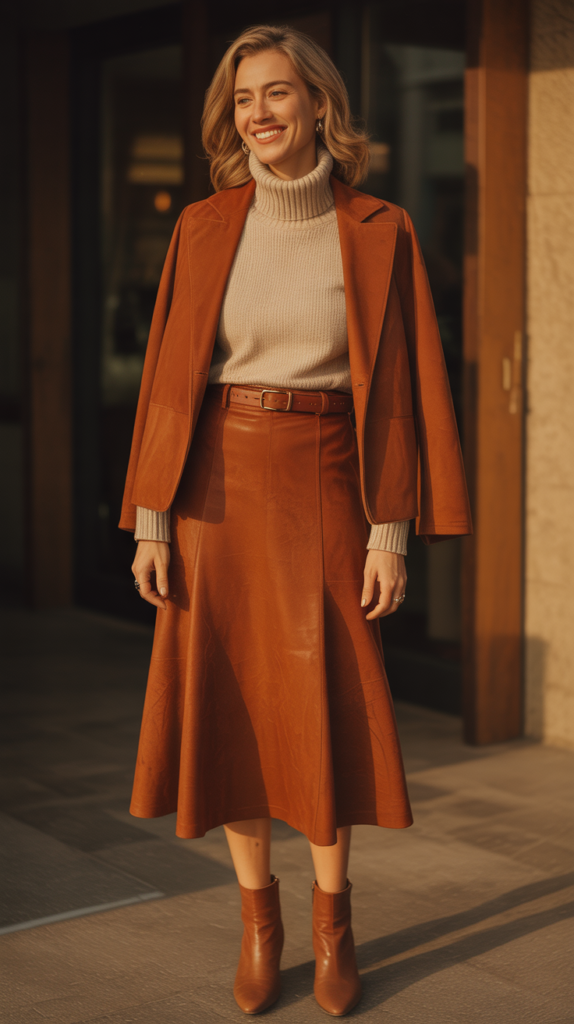 The Suede Midi Skirt with Tucked Sweater