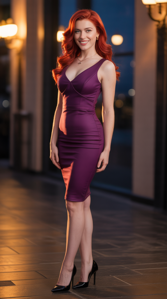 Plum Purple Bodycon Dress with Black Heels