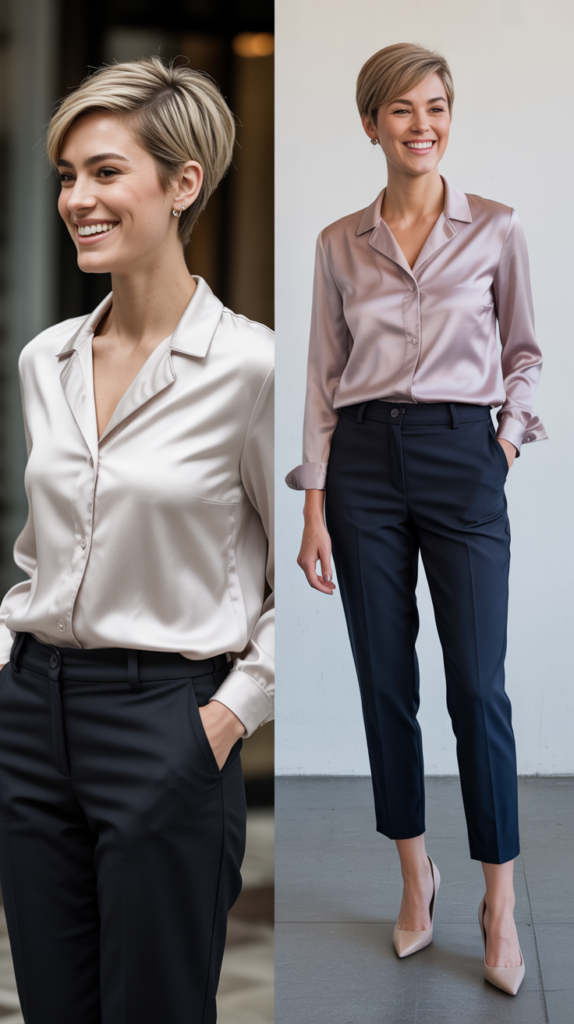 Silk Blouse With Ankle-Length Trousers