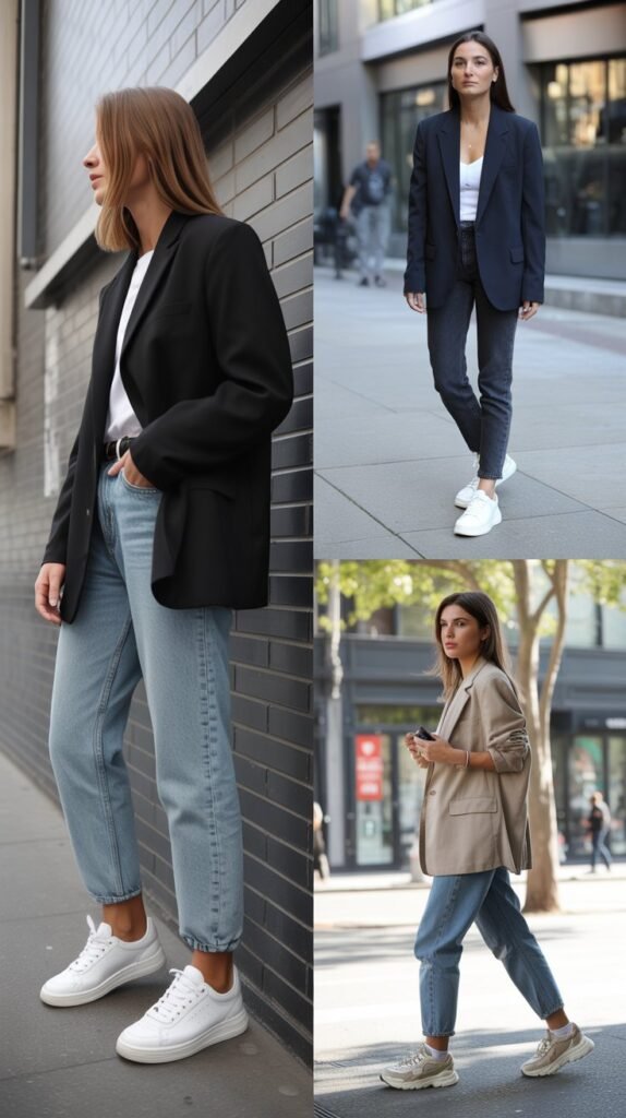Blazer with Jeans and Sneakers