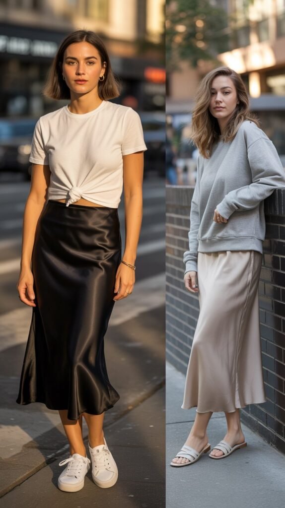 Slip Skirt with Casual Top