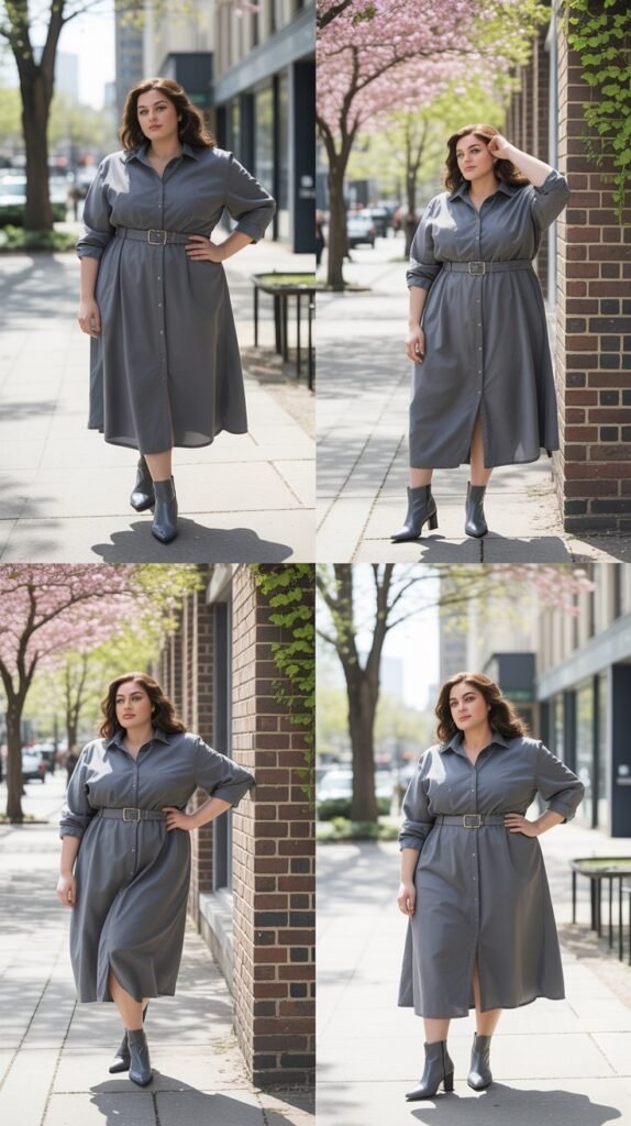 Midi Shirt Dress Belted at the Waist