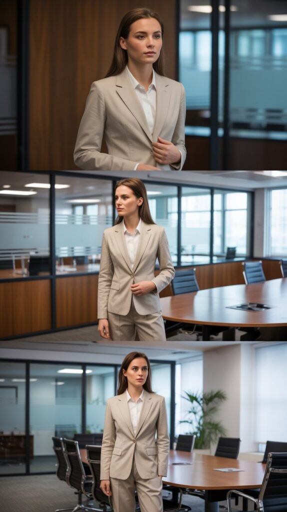  Cotton Blend Suit in Light Neutral Tones